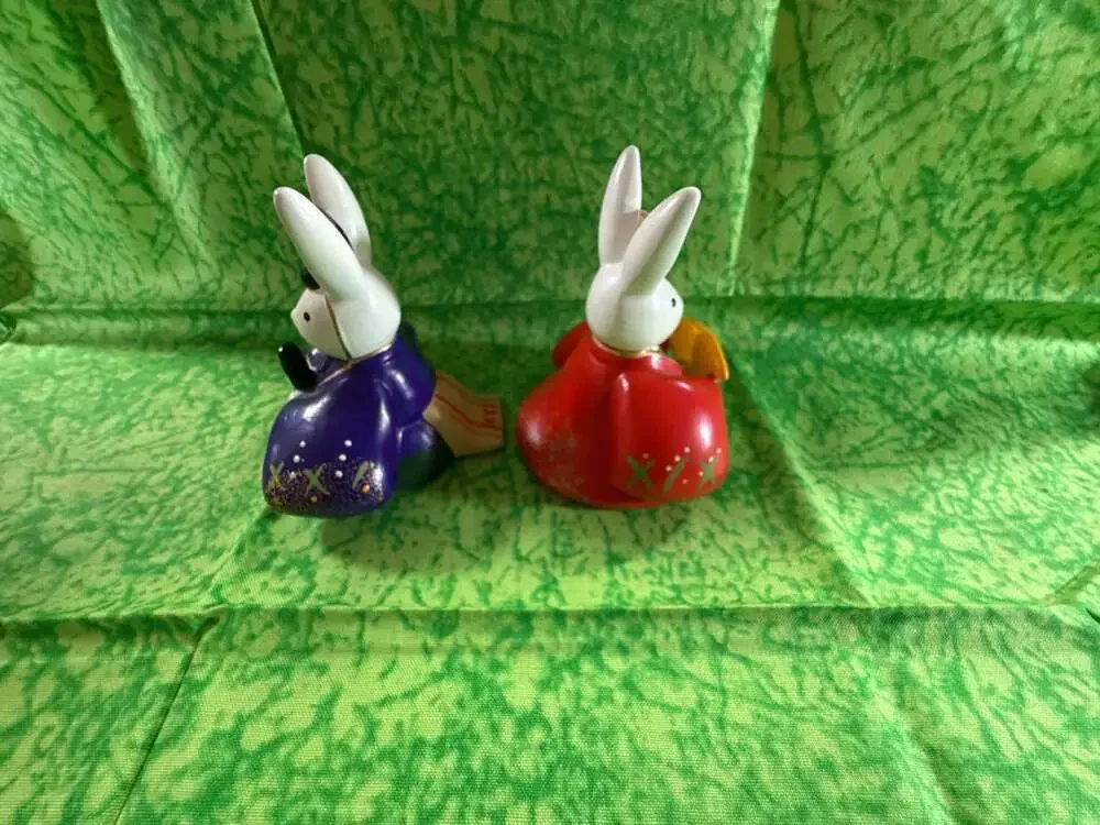 Japanese Ceramic Rabbit Hina Dolls Emperor and Empress Pair Mino Ware